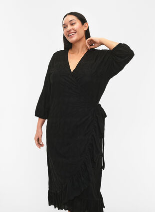 Flash - Kopertowa sukienka z rekawem 3/4, Black, Model image number 2