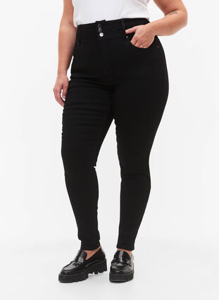 Bardzo waskie jeansy Bea z bardzo wysokim stanem, Black, Model image number 2