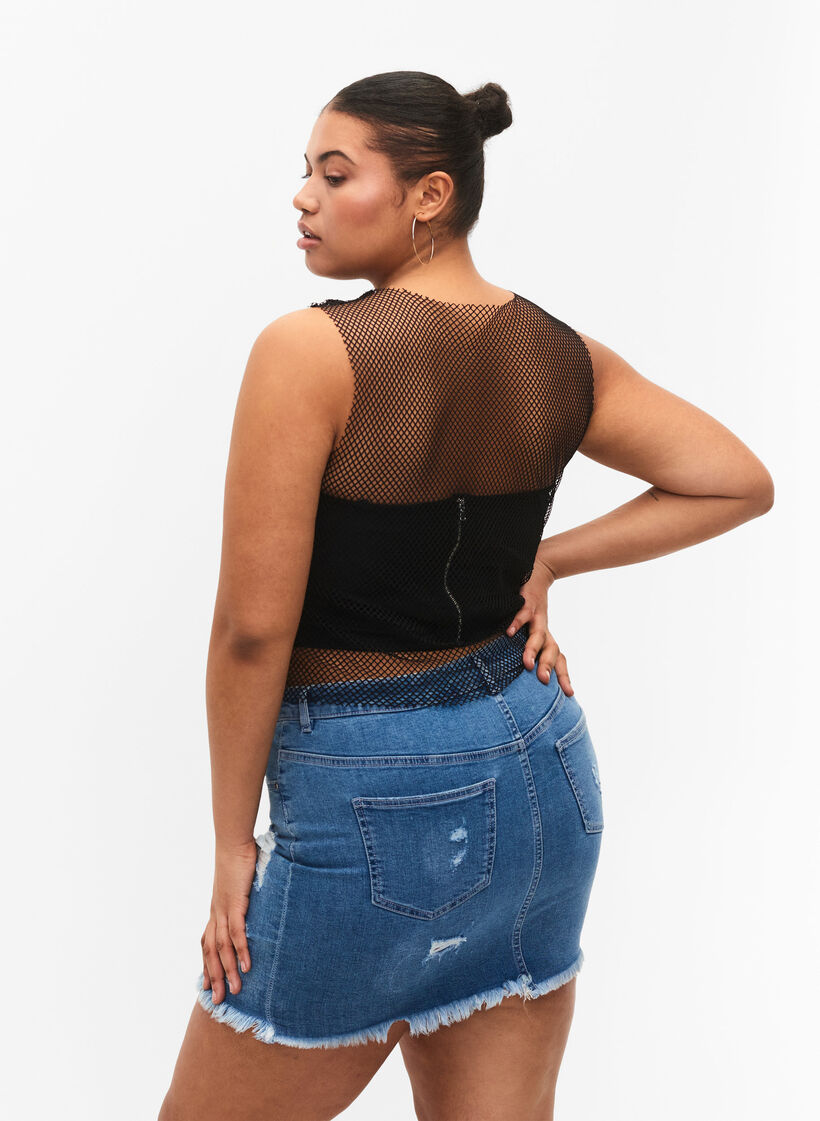 Obcisla, podarta spódnica dzinsowa, Blue denim, Model image number 1