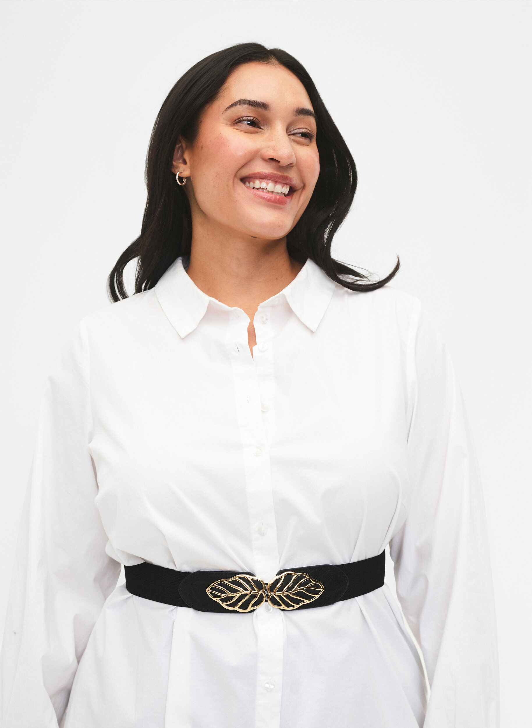 Zizzi Elastic waist belt with gold buckle, Black, Model image number 0