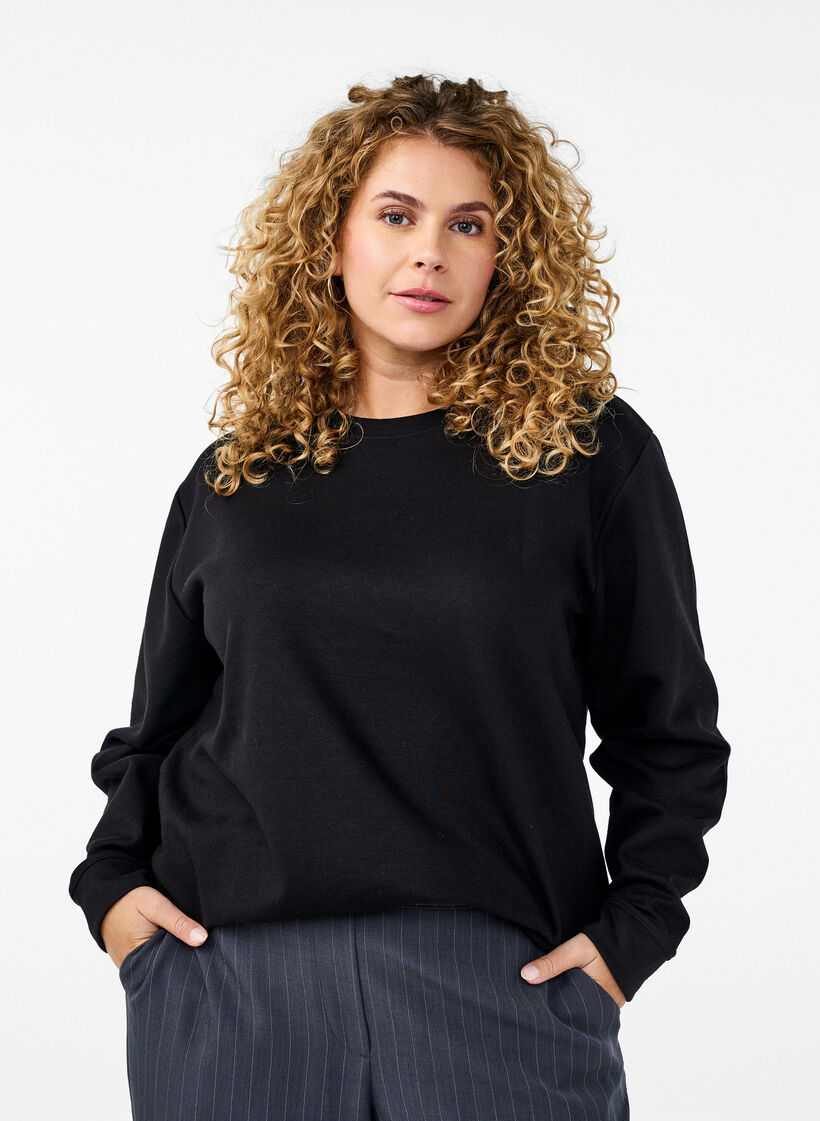 Bluza z okraglym dekoltem, Czarne, Model image number 0