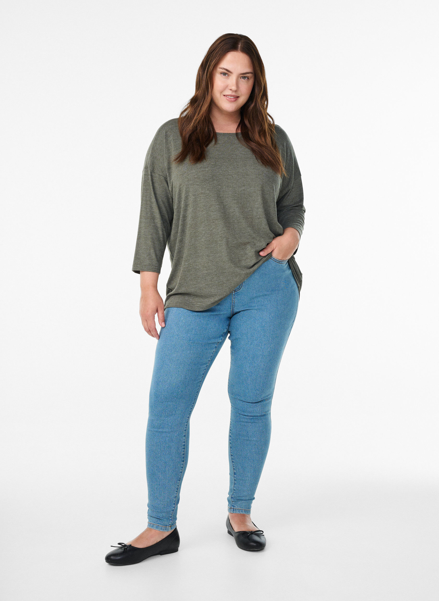 Zizzi Flash &ndash; bluzka dresowa z rekawami 3/4, Zielony, Model image number 1