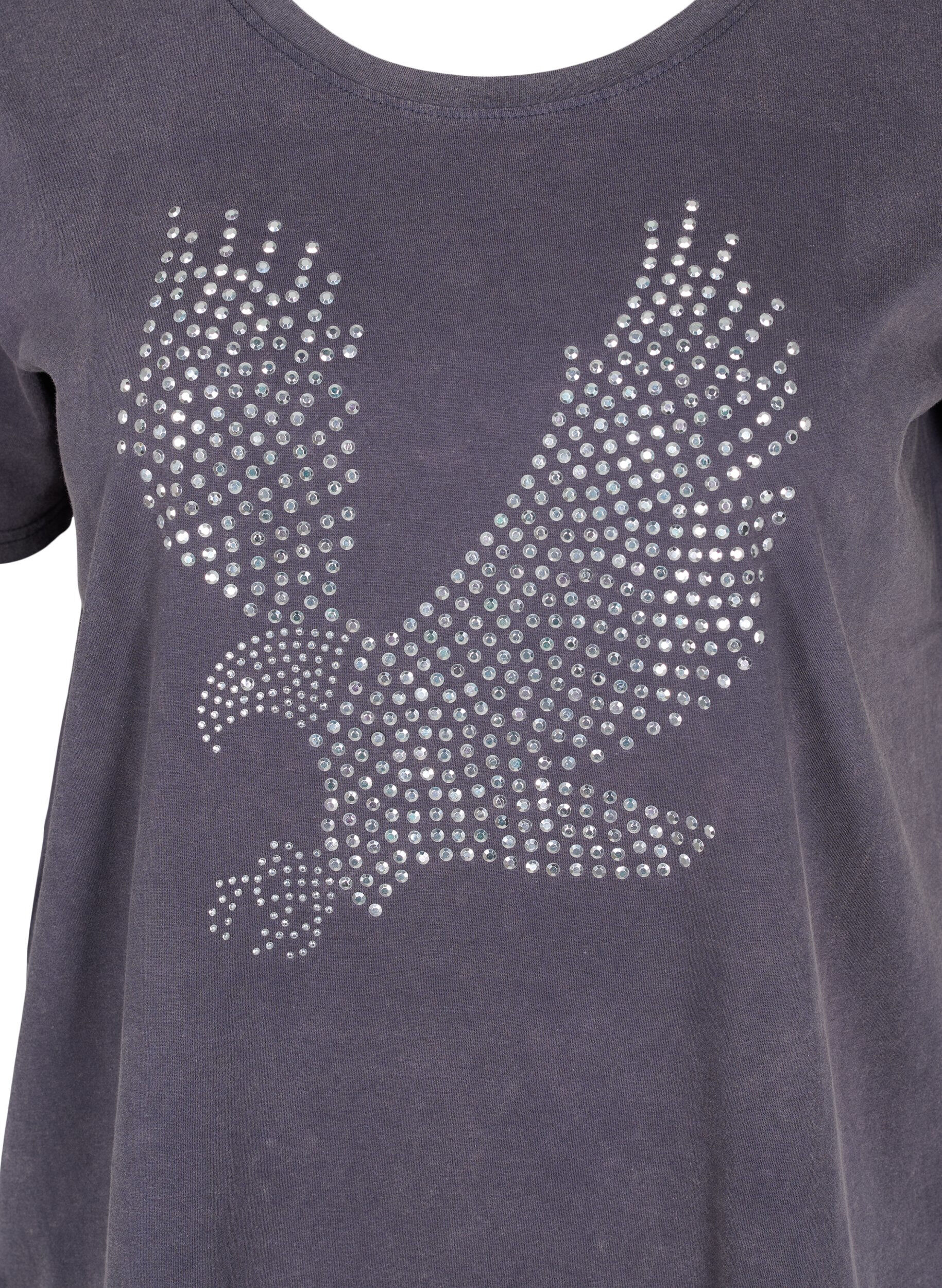 Zizzi Cotton t-shirt in acid wash and stones, Dark Grey Wash, Packshot image number 2