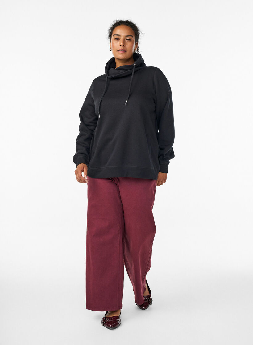 Bluza z wysokim kolnierzem i kieszeniami, Czarne, Model image number 1