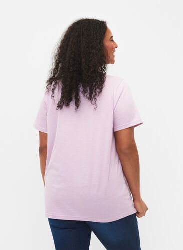 T-shirt z krótkim rekawem i dekoltem w szpic, Lavender Frost, Model image number 1