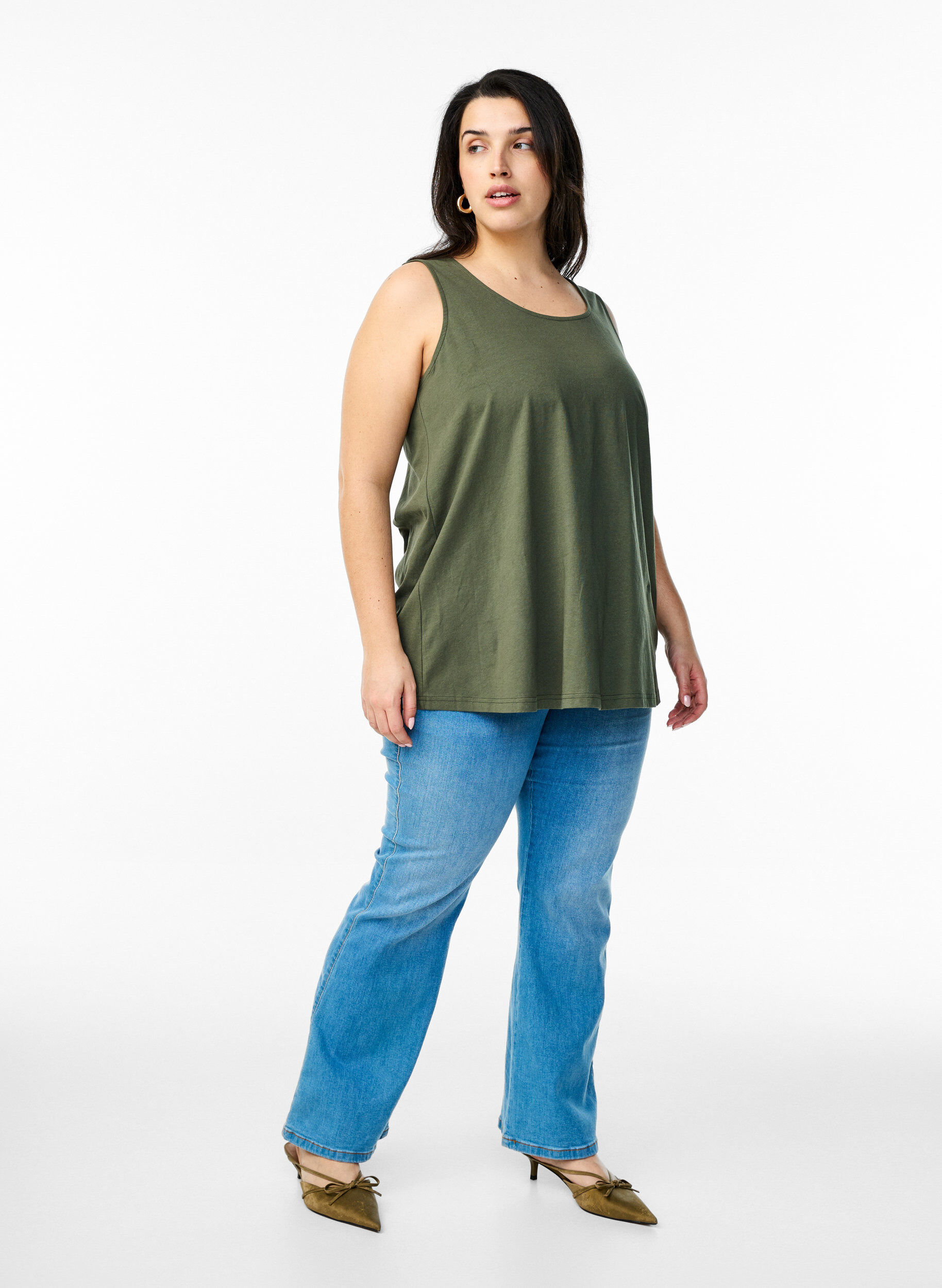 Zizzi Bawelniany top o&nbsp;rozszerzanym fasonie, Zielony, Model image number 1