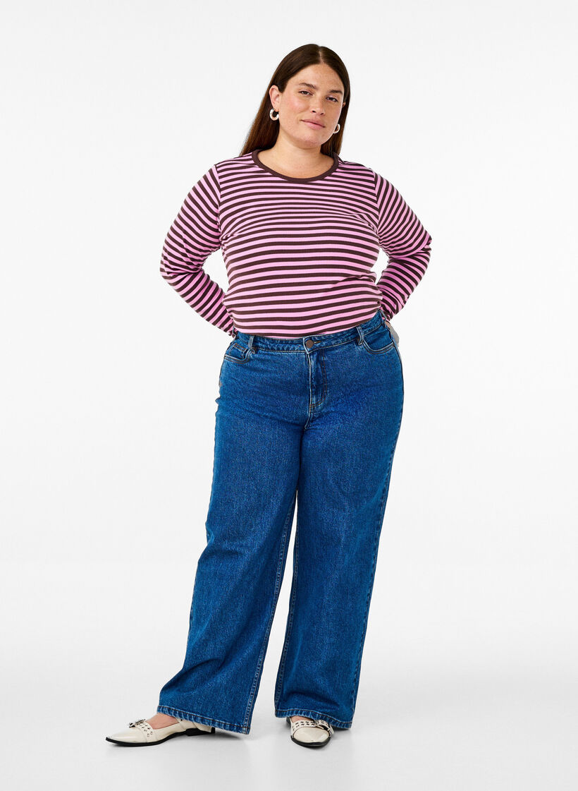 Bluzka w paski z dlugim rekawem, R&oacute;żowy, Model image number 1