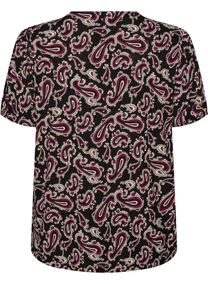 Bluzka z dlugim rekawem i nadrukiem w stylu paisley, Ciemnobordowy, Packshot image number 1