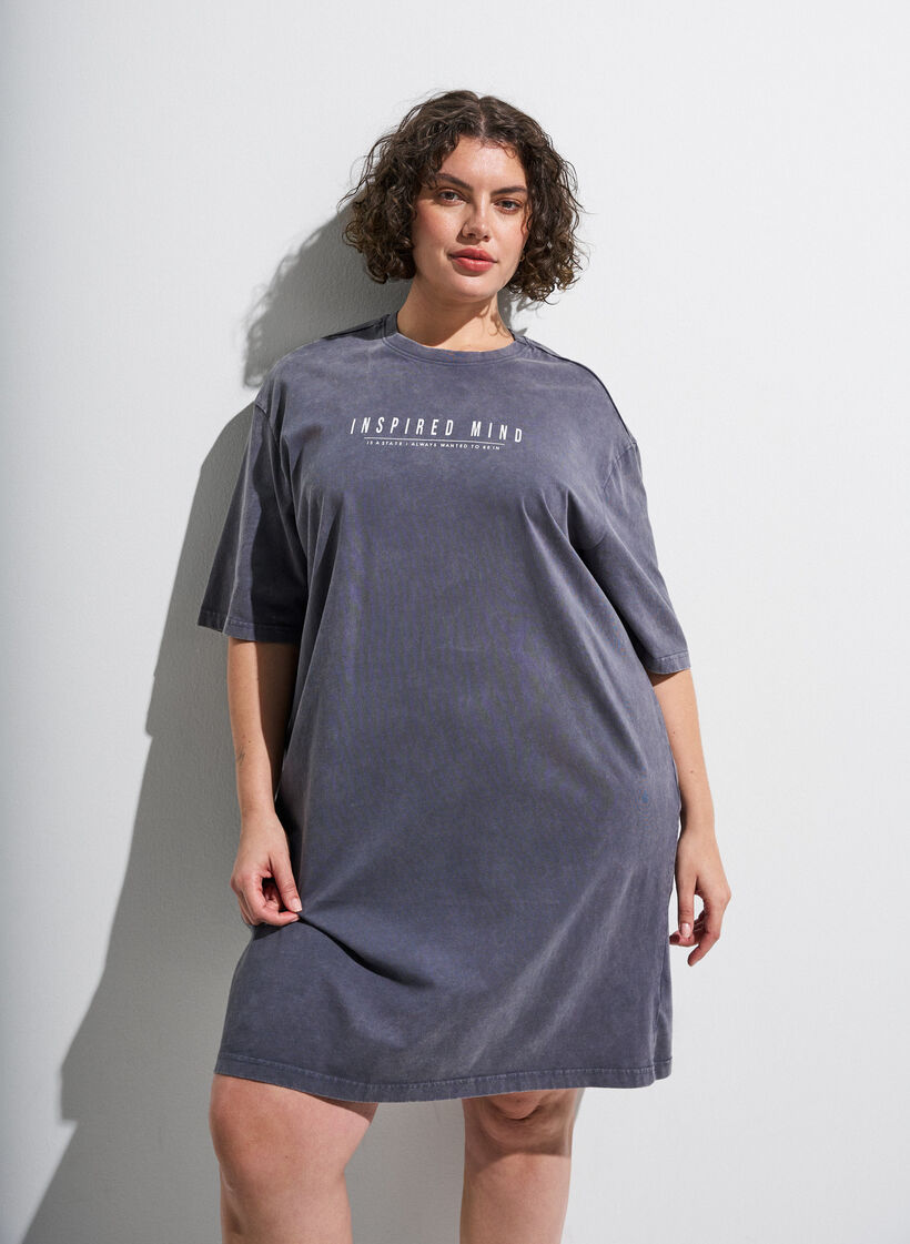 Luzna sukienka T-shirt z efektem sprania, Szary, Image image number 0