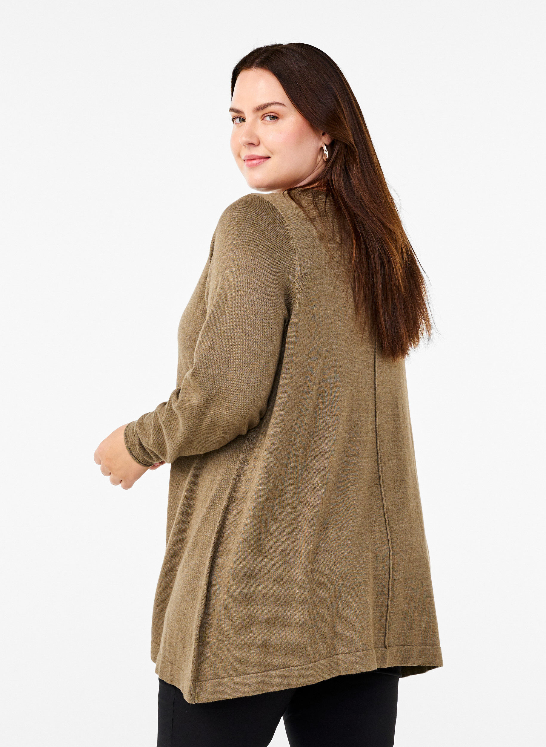 Zizzi Dzianinowa bluzka z mieszanki bawelny i wiskozy, Zielony, Model image number 2