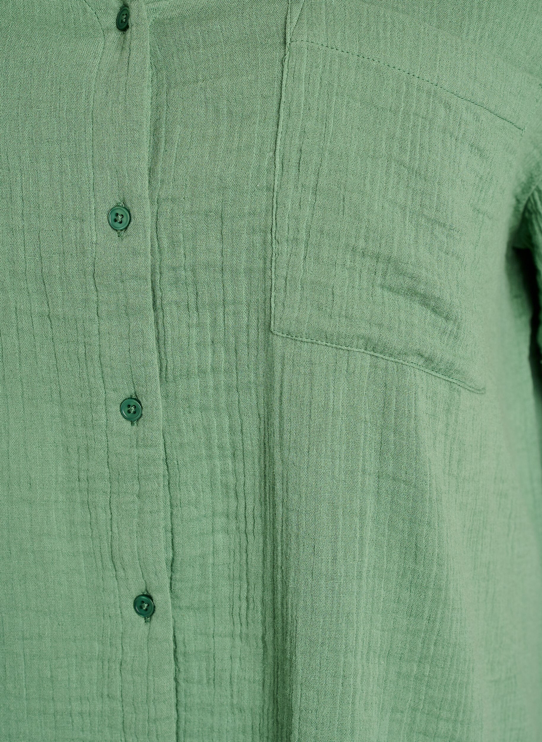 Zizzi Bluzka z bawelnianej muslinowej tkaniny z kr&oacute;tkim rekawem, Zielony, Packshot image number 2