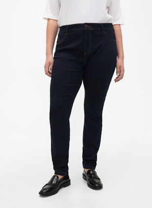 Mocno dopasowane jeansy Amy z wysokim stanem, Blue denim, Model image number 2