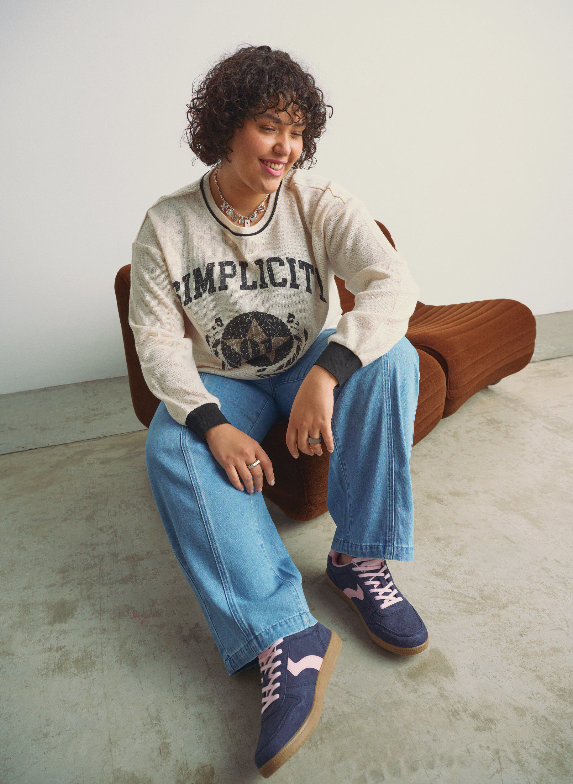 Zizzi Bluza z dzianiny strukturalnej z nadrukiem z przodu, Beżowy, Image image number 0