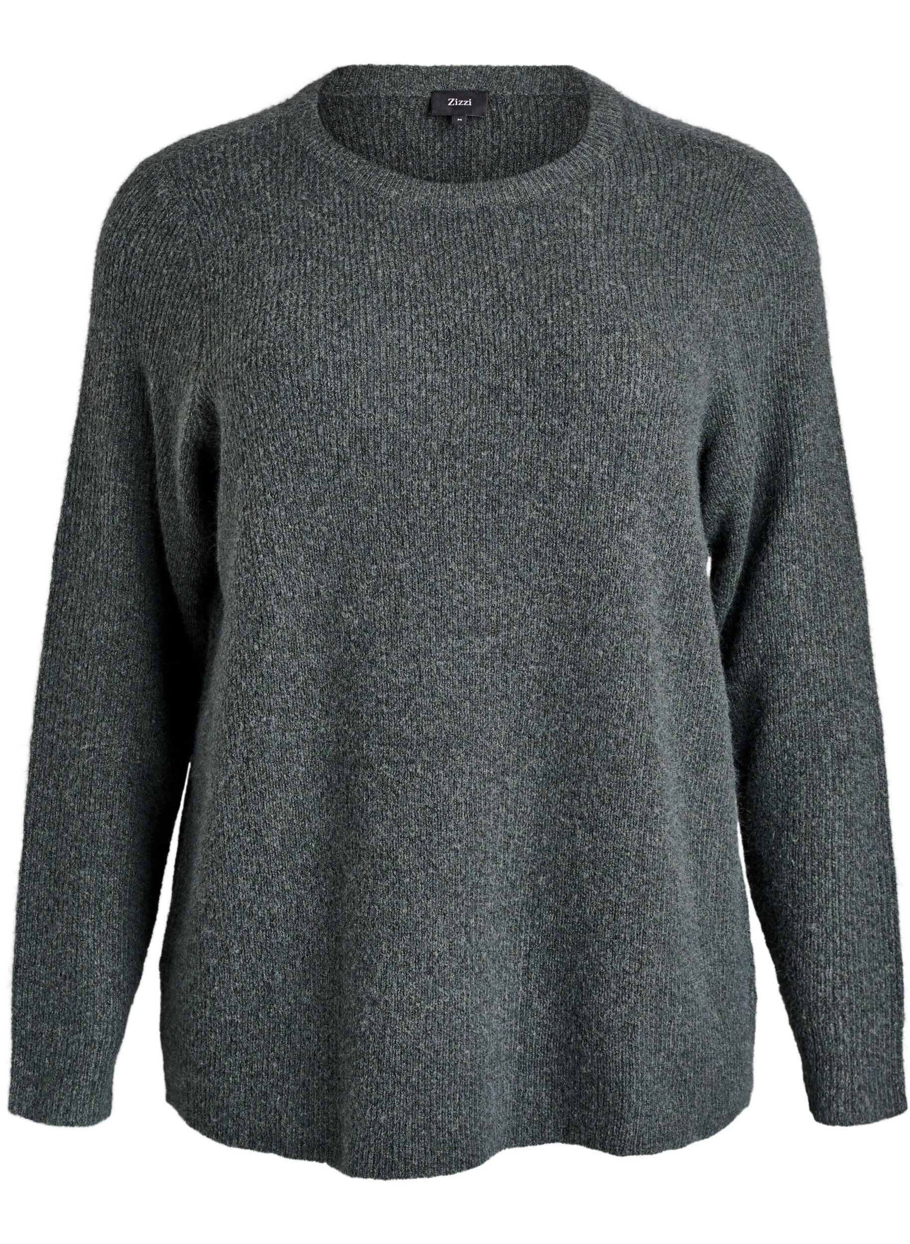 Melanzowa dzianinowa bluzka z okraglym dekoltem