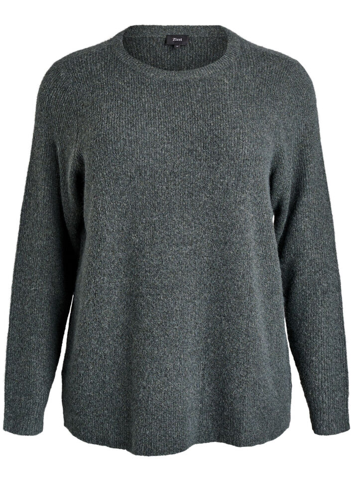 Melanzowa dzianinowa bluzka z okraglym dekoltem, Zielony, Packshot image number 0