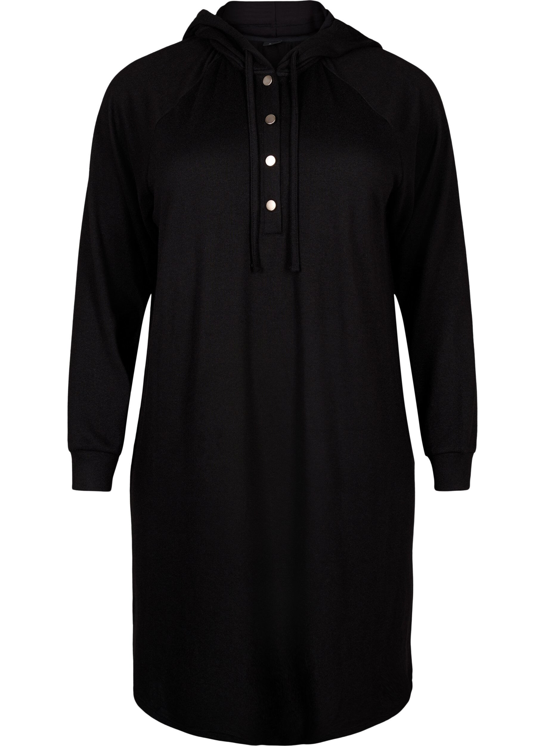 Zizzi Sukienka dresowa z dlugim rekawem i kapturem, Black, Packshot image number 0