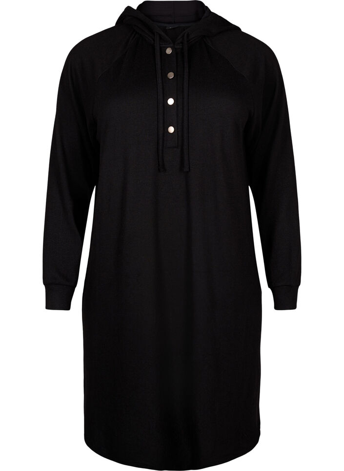Sukienka dresowa z dlugim rekawem i kapturem, Black, Packshot image number 0