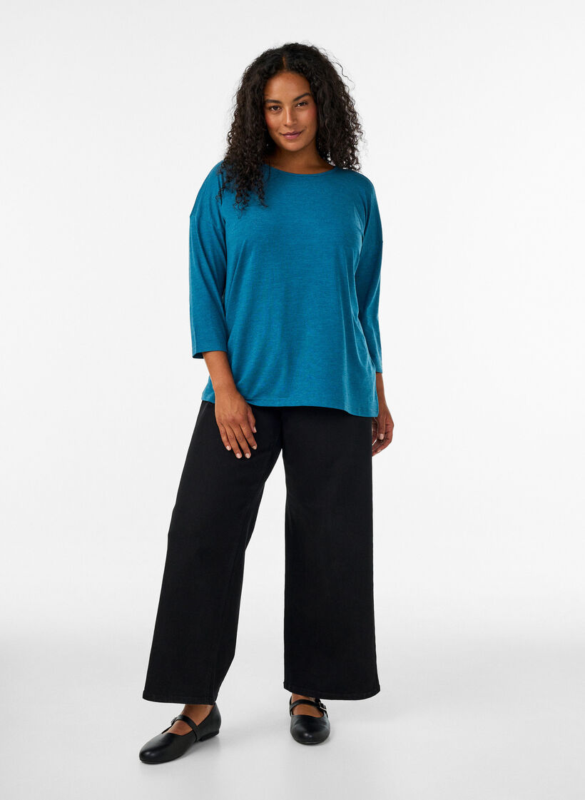 Bluzka dresowa z rekawami 3/4, Niebieskie, Model image number 1