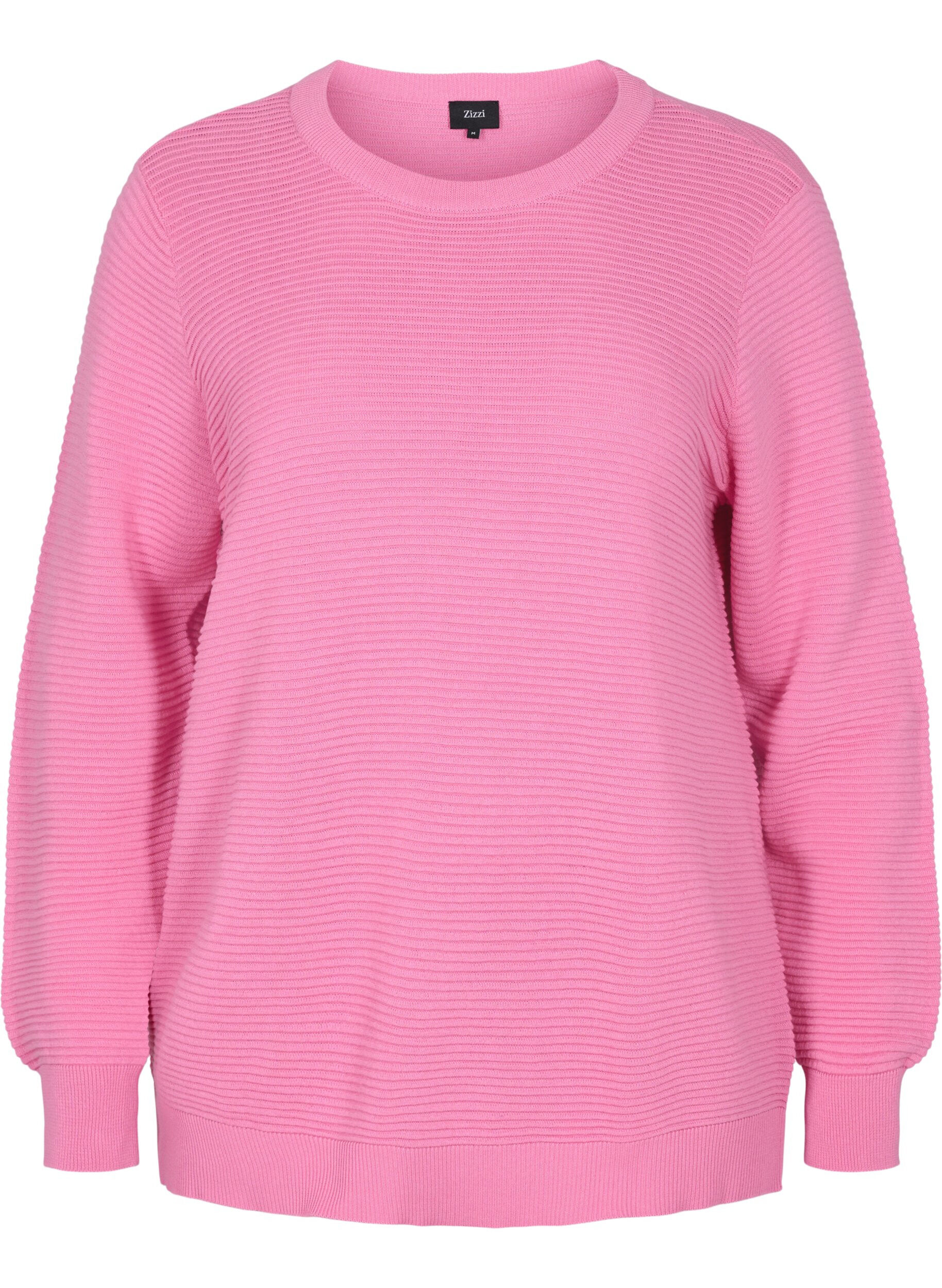 Zizzi Long-sleeved knitted blouse in organic cotton, Wild Orchid, Packshot image number 0