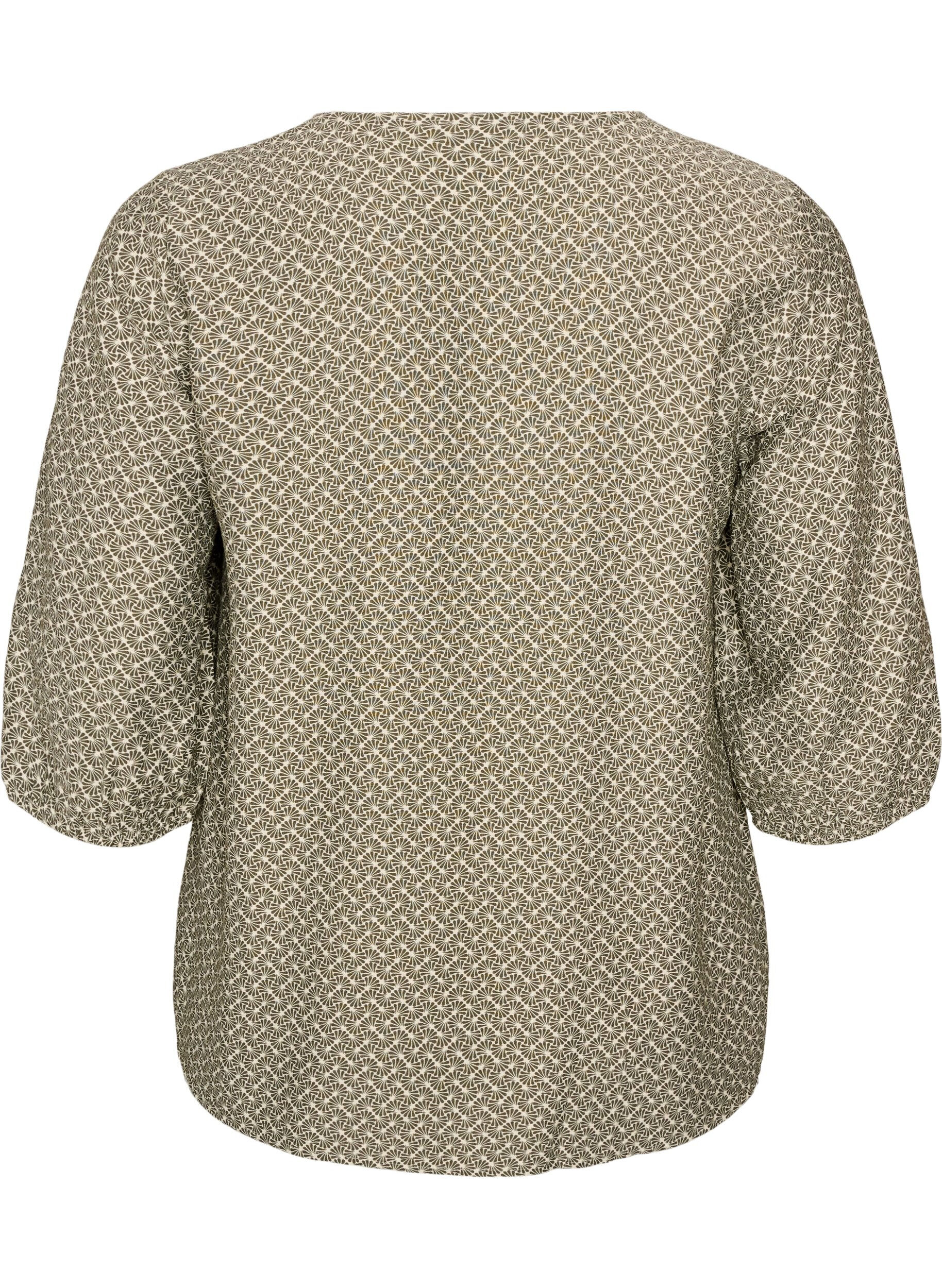 ZizziBluzka z wiskozy w krate z 3/4-sleeves, Zielony, Packshot image number 1