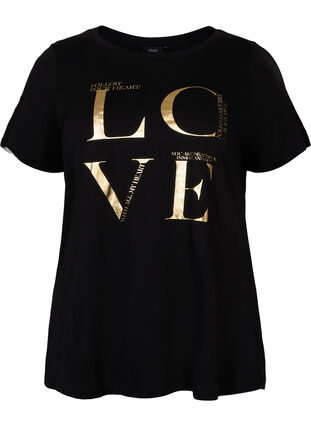 Bawelniana koszulka z krótkimi rekawami i nadrukiem, Black Love, Packshot image number 0