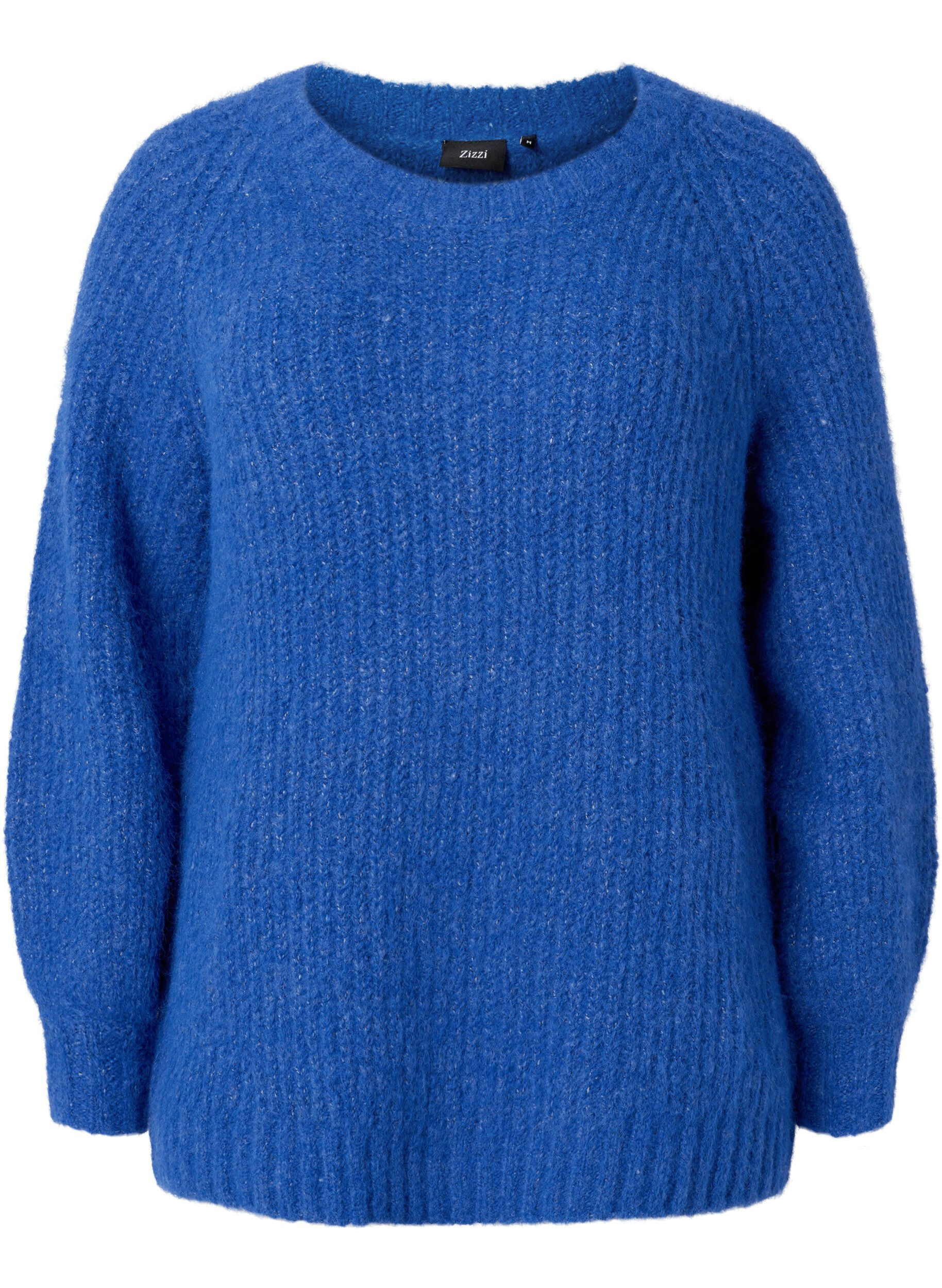 Zizzi Dzianinowy sweter z welna i raglanowymi rekawami, Princess Blue, Packshot image number 0
