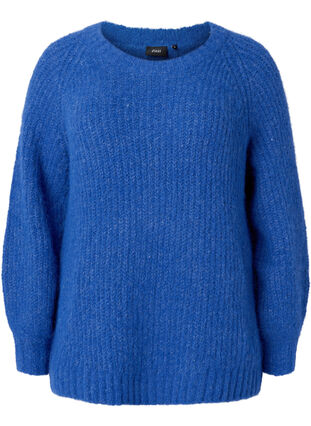 Dzianinowy sweter z welna i raglanowymi rekawami, Princess Blue, Packshot image number 0