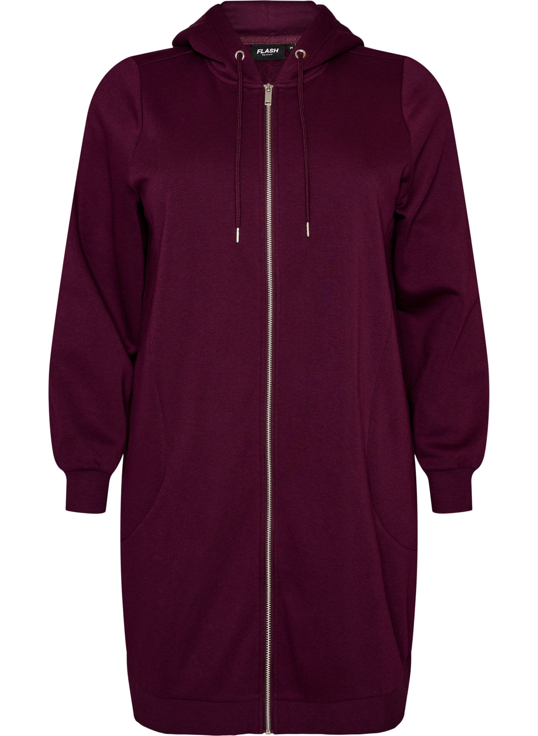 ZizziDluga bluza z kapturem, zamkiem blyskawicznym i kieszeniami, Fioletowy, Packshot image number 0