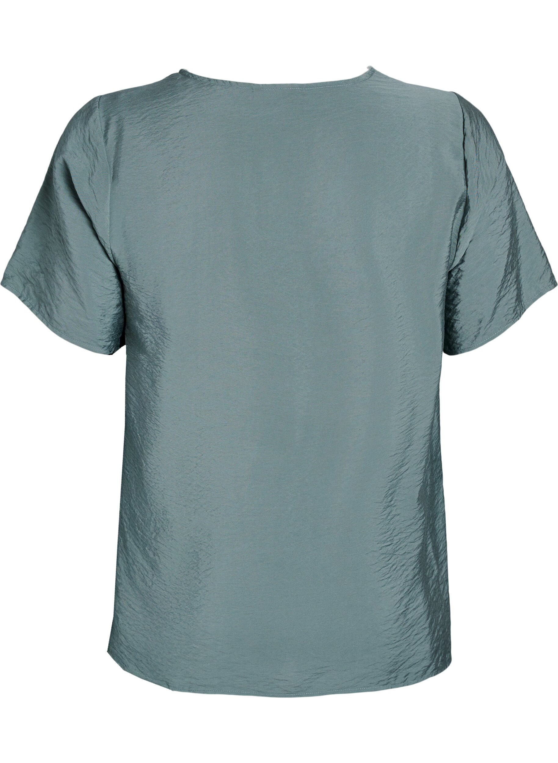 Zizzi Bluzka z wiskozy z kr&oacute;tkim rekawem i koronkowym wykonczeniem, Zielony, Packshot image number 1