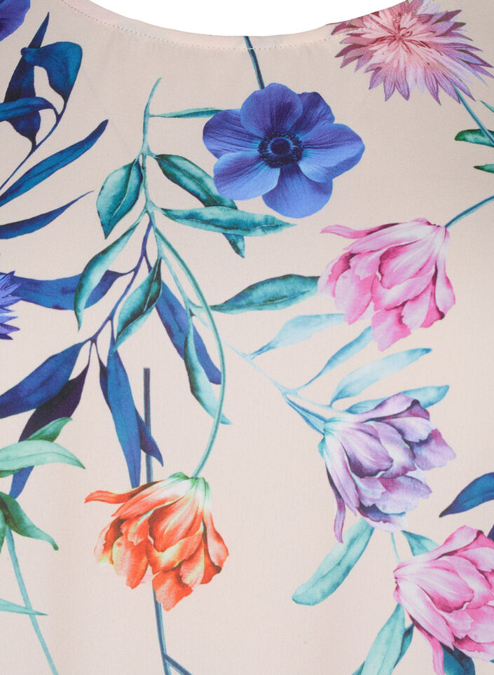 Bluzka w kwiaty z marszczeniem, Niebieskie, Packshot image number 2