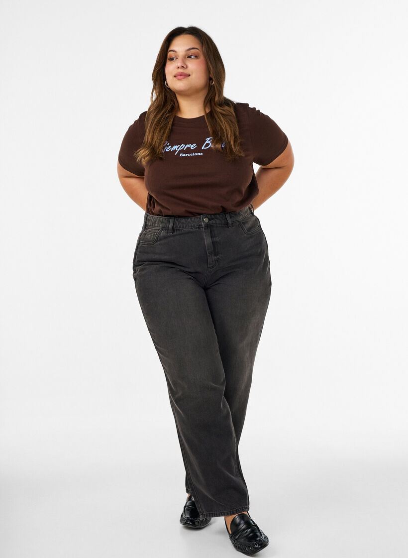 T-shirt z bawelny organicznej z nadrukiem, Brązowy, Model image number 1