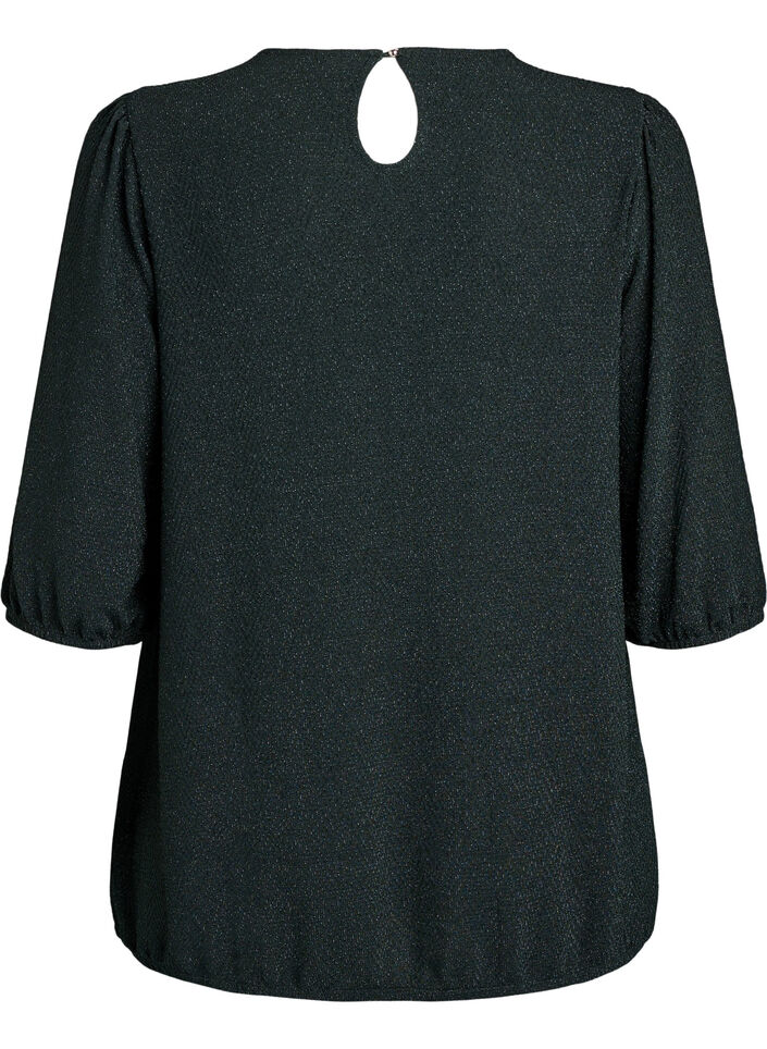 Bluzka z blyszczacym wzorem i rekawami 3/4, Zielony, Packshot image number 1