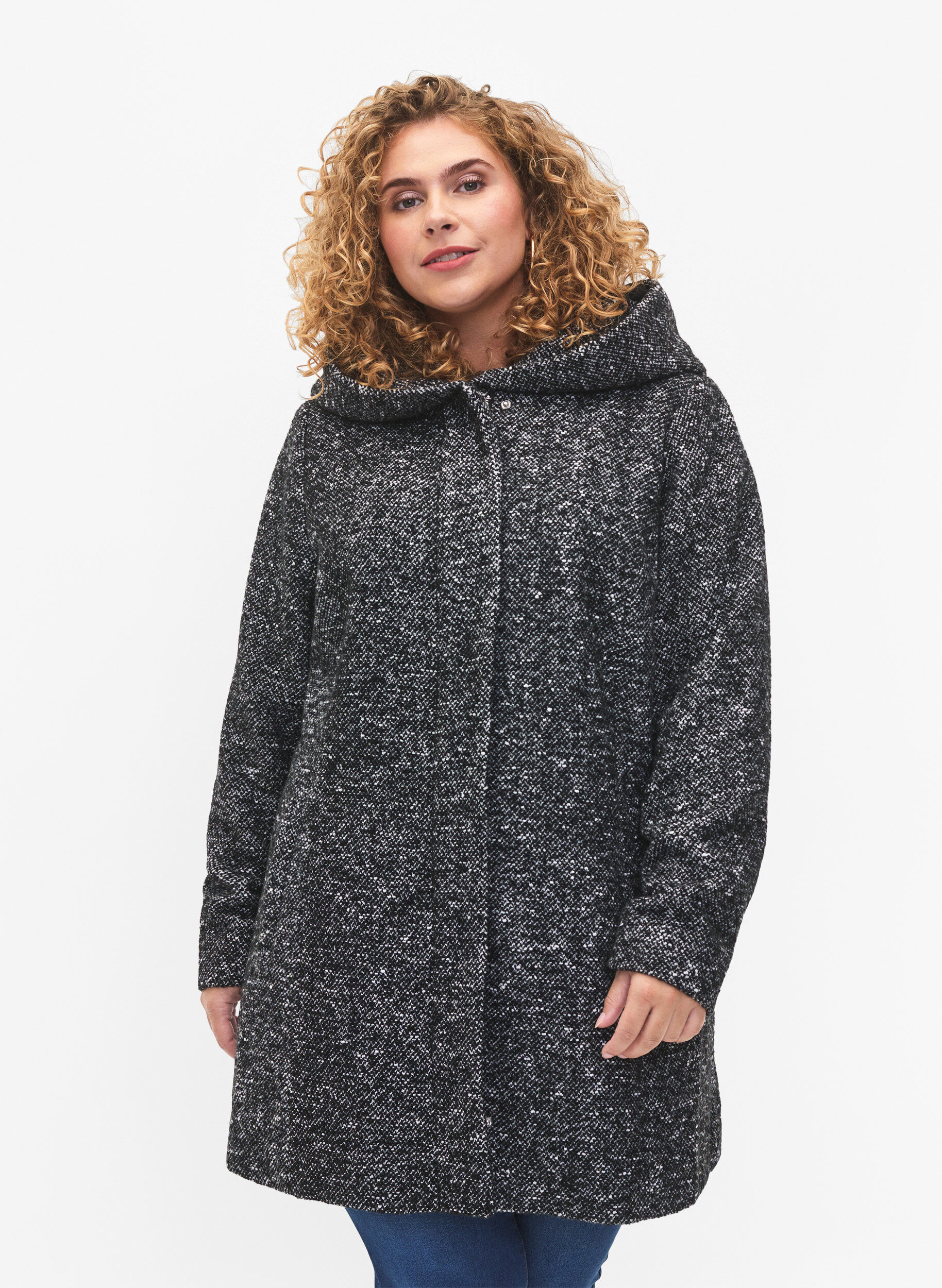 Zizzi Plaszcz boucl&eacute; z domieszka welny, Black Mel., Model image number 0