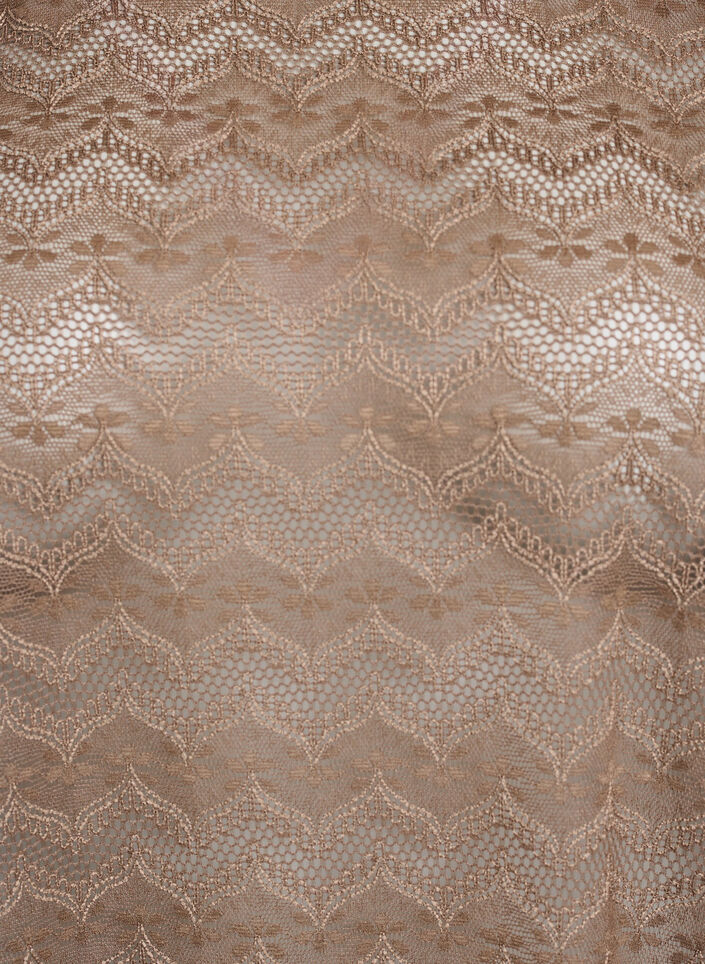 Koronkowa bluzka z krótkimi rekawami i falistym dolem, Brązowy, Packshot image number 2