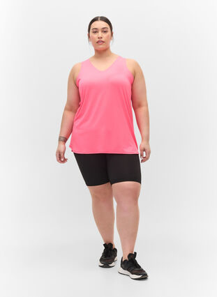 Sportowy top z dekoltem w szpic, Neon pink, Model image number 2