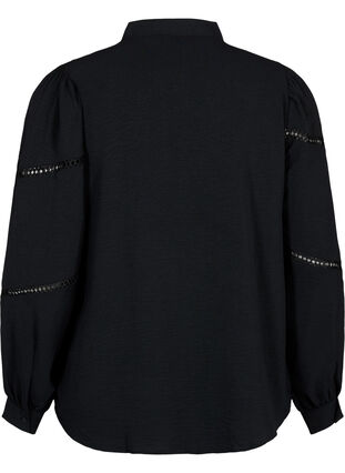 Bluzka koszulowa z szydelkowymi detalami, Black, Packshot image number 1