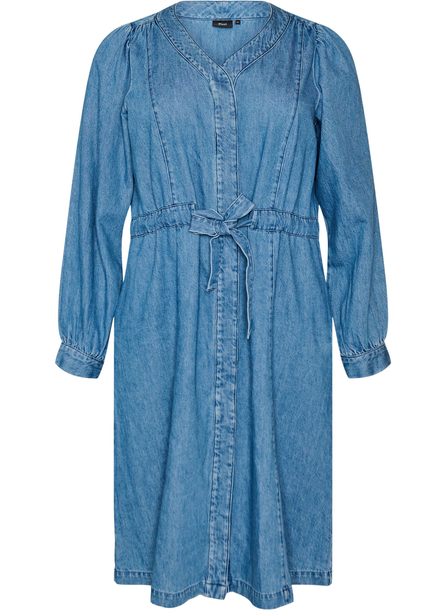 ZizziSukienka z denimu z dekoltem w ksztalcie litery V i pasem do wiazania, Niebieskie, Packshot image number 0