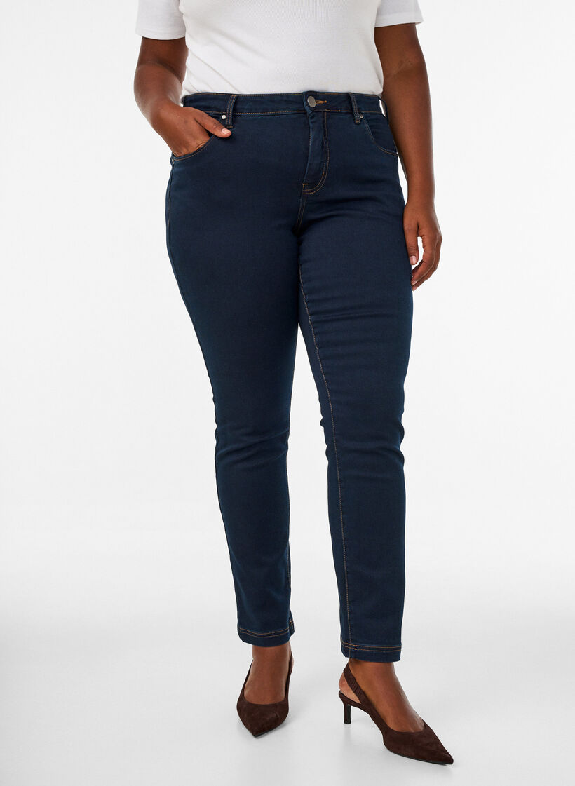 Jeansy Emily o dopasowanym kroju z normalnym stanem, Niebieskie, Model image number 3
