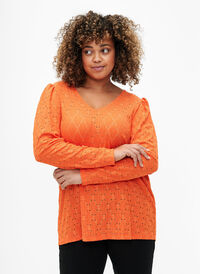Azurowa bluzka z dekoltem w serek, Carrot, Model