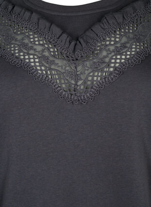 Bluza z falbanami i szydelkowymi detalami, Dark Grey, Packshot image number 2
