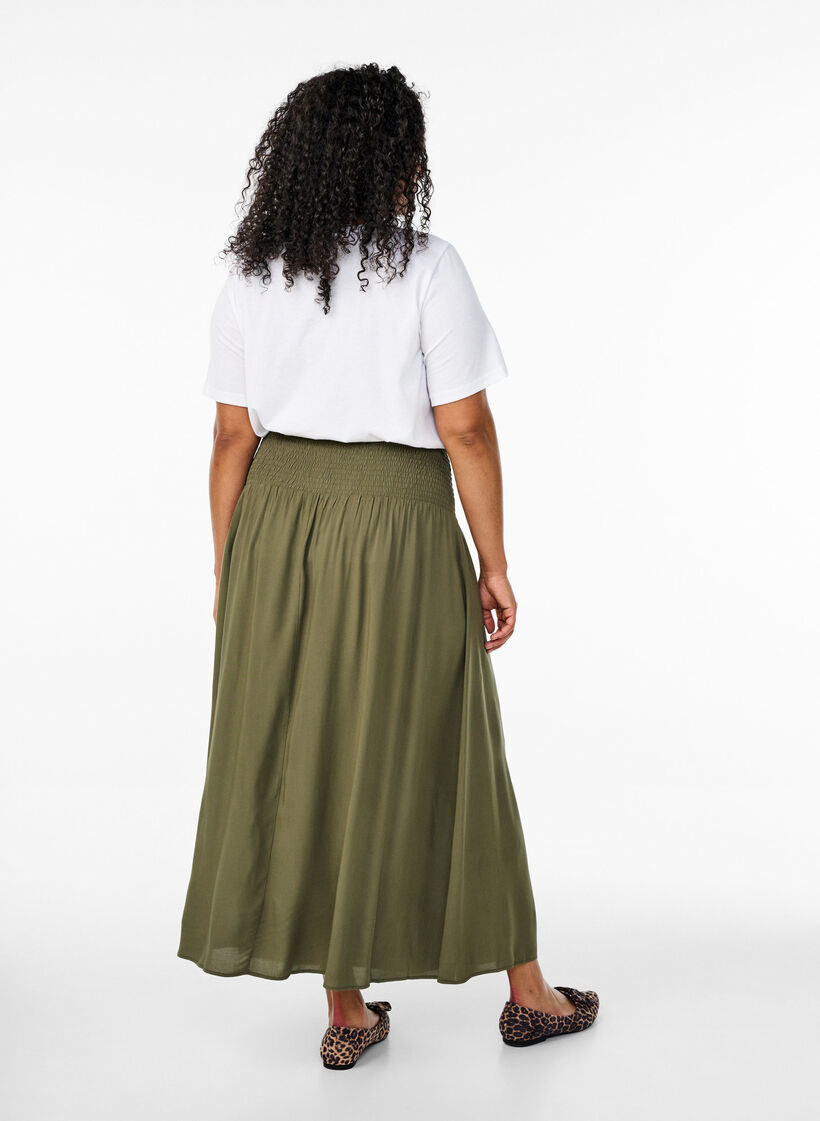 Sp&oacute;dnica maxi z wiskozy z marszczeniem, Zielony, Model image number 1