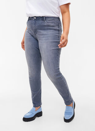 Bardzo waskie jeansy Amy z wysokim stanem, Grey Denim, Model image number 2