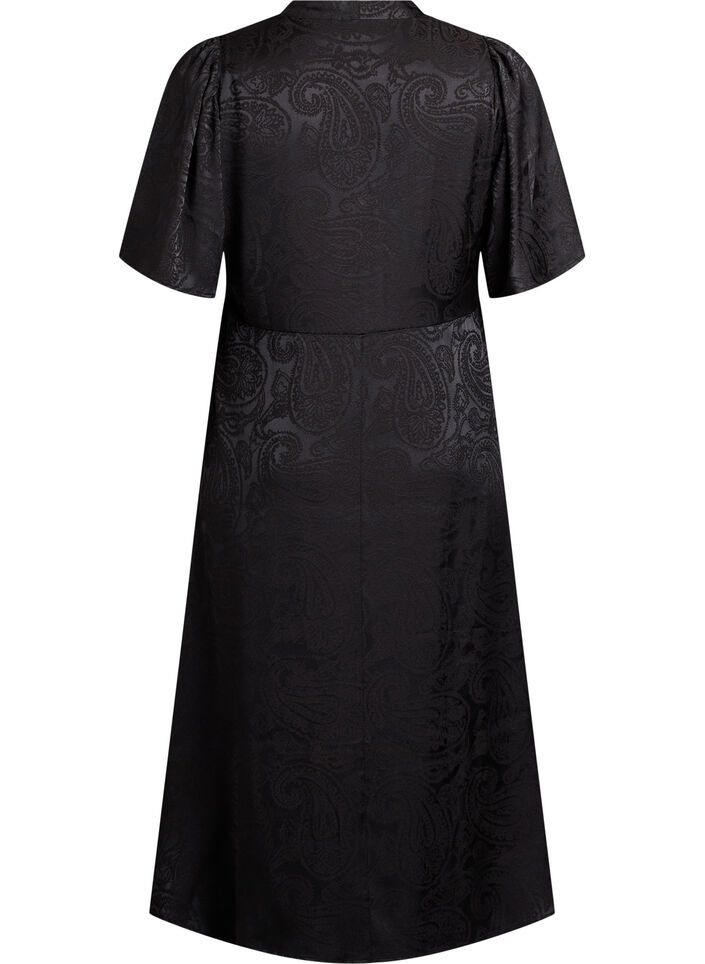 Sukienka midi z zakardu z motywem paisley i rekawami typu nietoperz, Czarne, Packshot image number 1