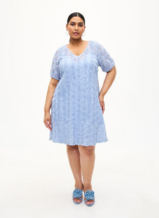 Imprezowa sukienka w kwiaty 3D, Cashmere Blue, Model image number 2