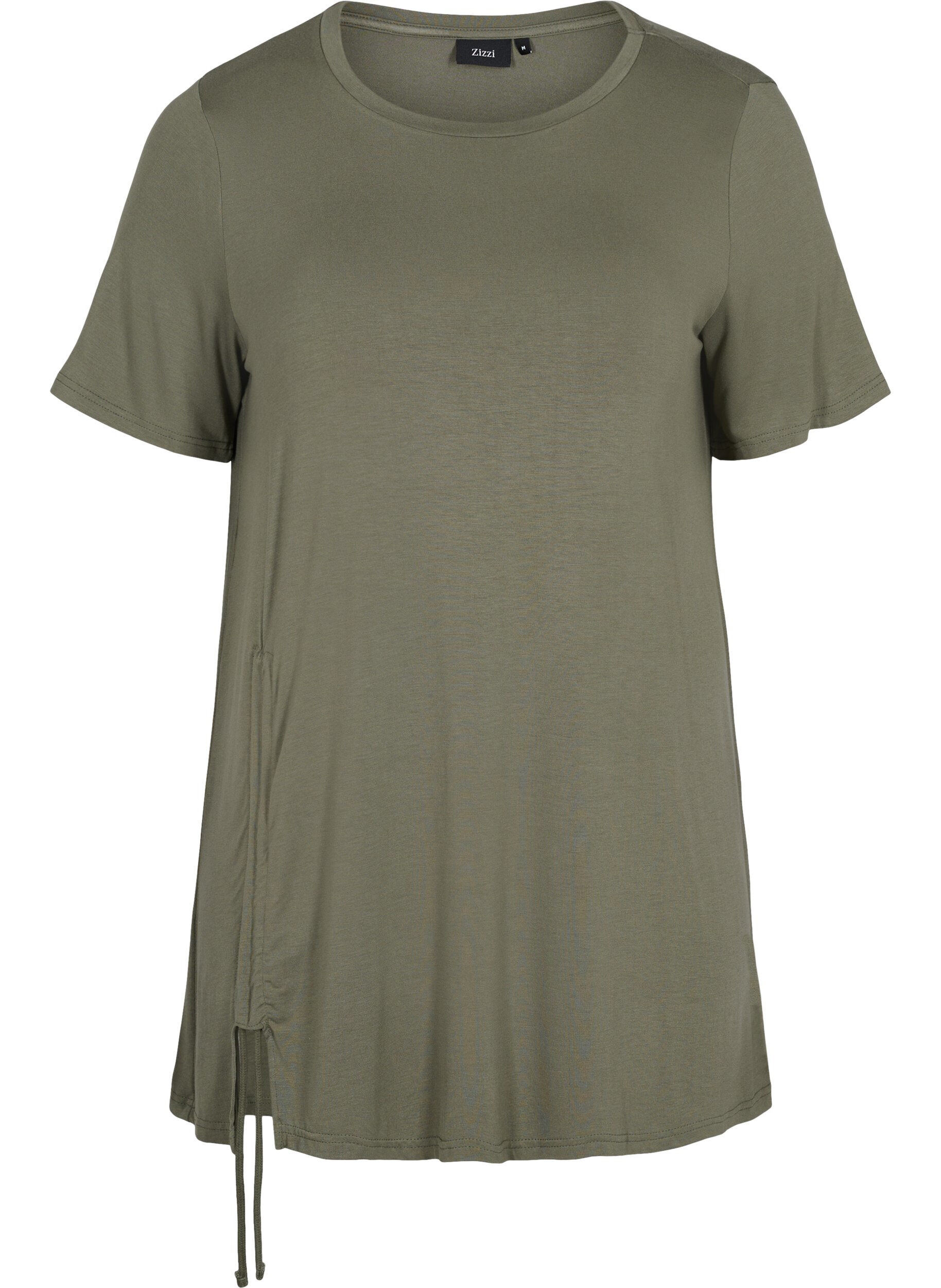 Zizzi Short-sleeved viscose tunic with snow details, Dusty Olive, Packshot image number 0