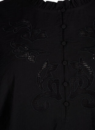 Bluzka z marszczeniami i haftem angielskim, Black, Packshot image number 2
