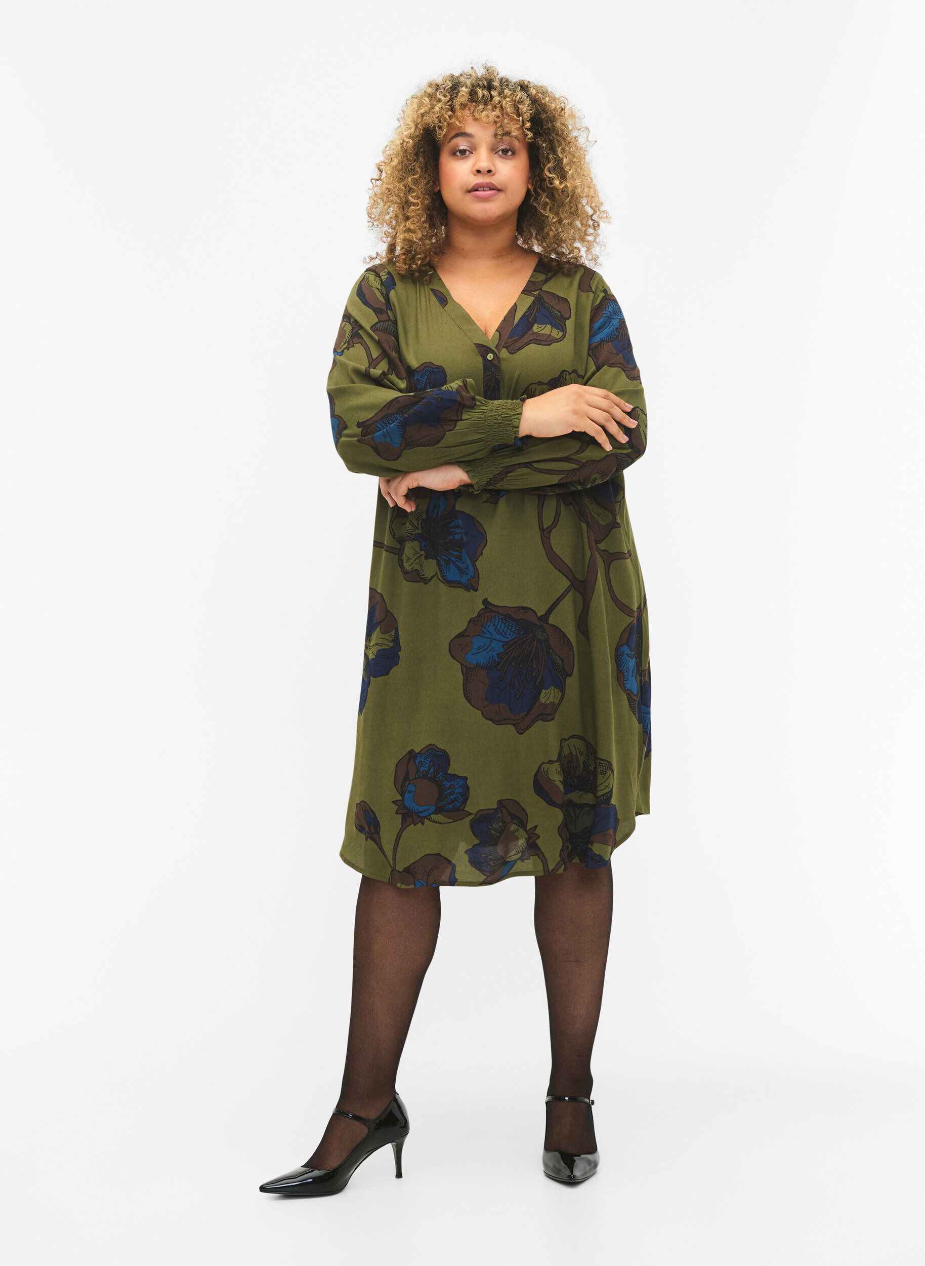ZizziWiskozowa sukienka z nadrukiem, Zielony, Model image number 1
