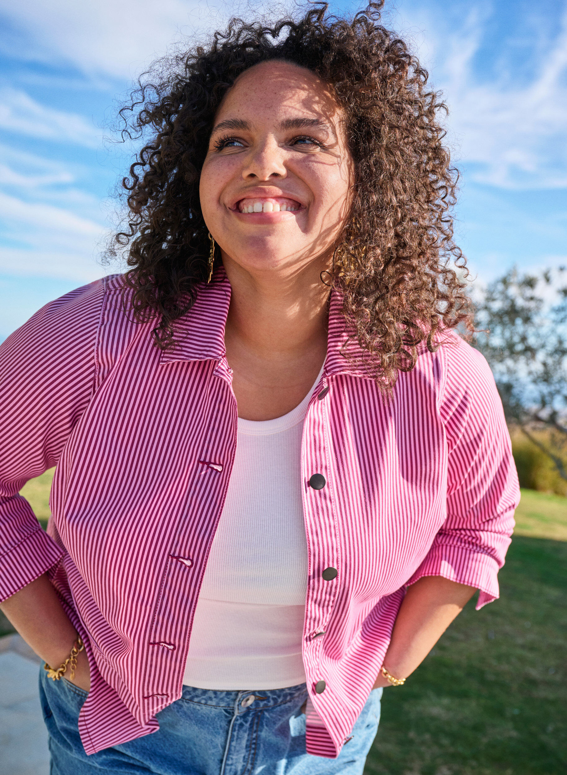 Zizzi Koszula w paski z kieszeniami, Czerwony, Image image number 0