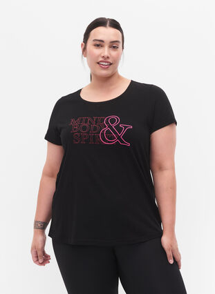 Sportowa koszulka z nadrukiem, Black w. Mind/Body, Model image number 0