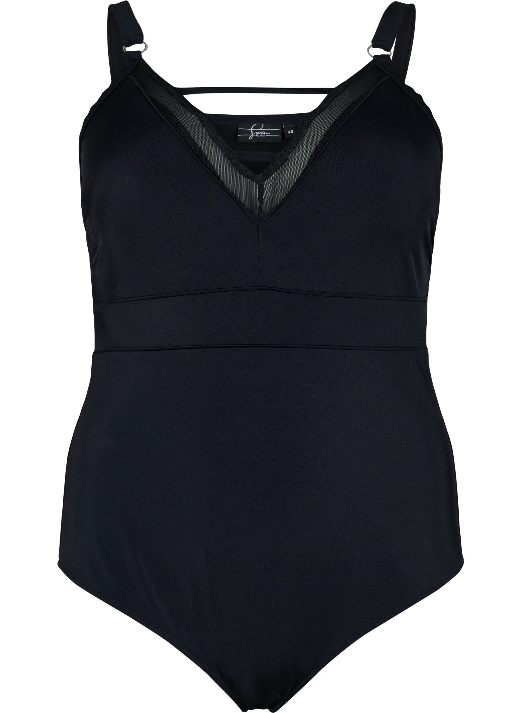 Zizzi Swimsuit with V-neck and mesh, Black, Packshot image number 0